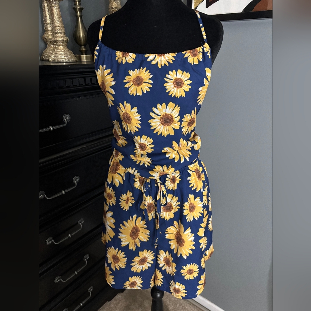 SHEIN Blue and Yellow Sunflower Jumpsuit